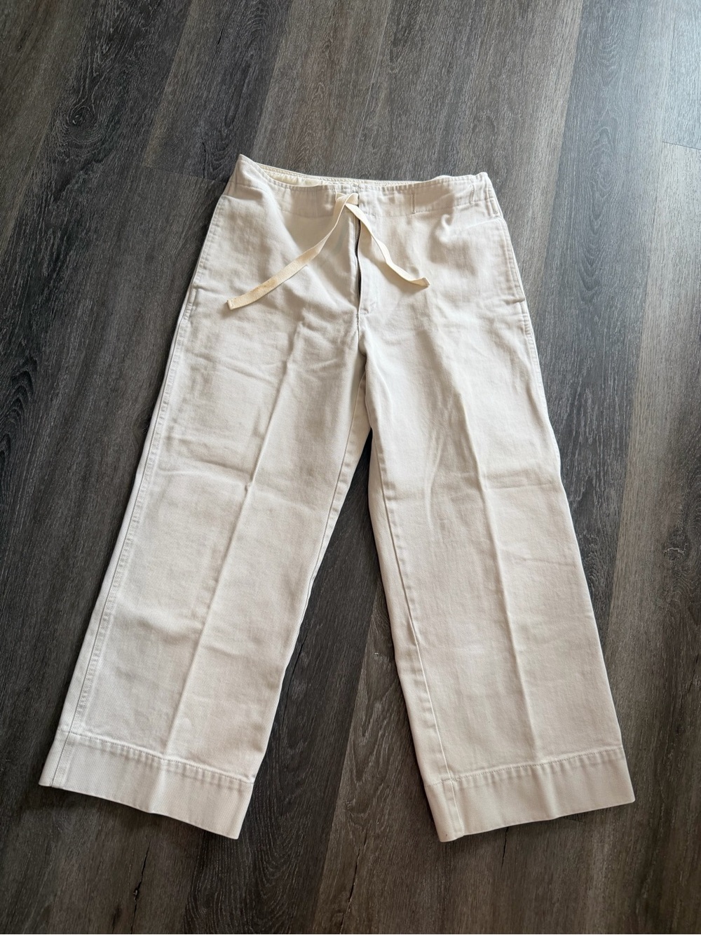 J. Crew Cream Wide-Leg Cotton Drawstring Chinos